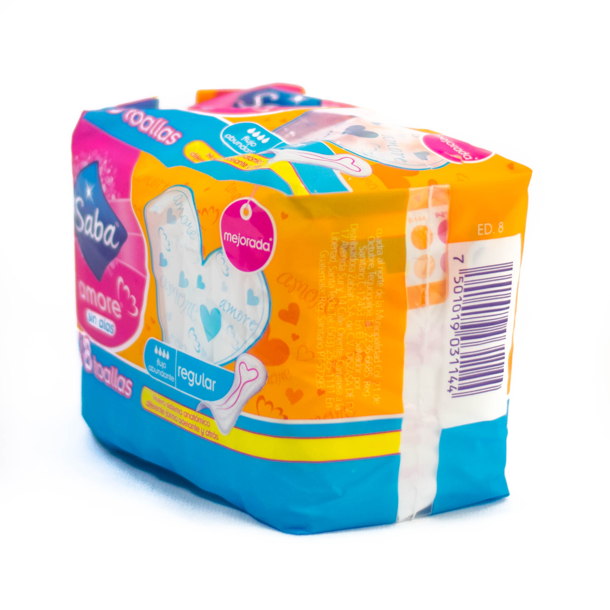 Toallas Femeninas Saba Amore regular sin alas 8 pz. Toallas Femeninas Saba Amore regular sin alas 8 pz.