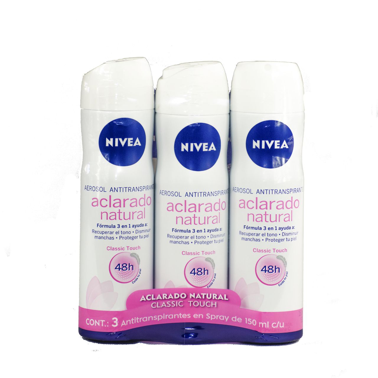 Desodorante para Dama Nivea Aclarado Natural 48h Paquete con 3 Antitranspirantes en Spray de 150 ml c/u Desodorante para Dama Nivea Aclarado Natural 48h Paquete con 3 Antitranspirantes en Spray de 150 ml c/u
